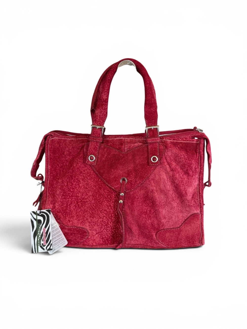 Roberto Cavalli Red Suede Tote with Dual Handles